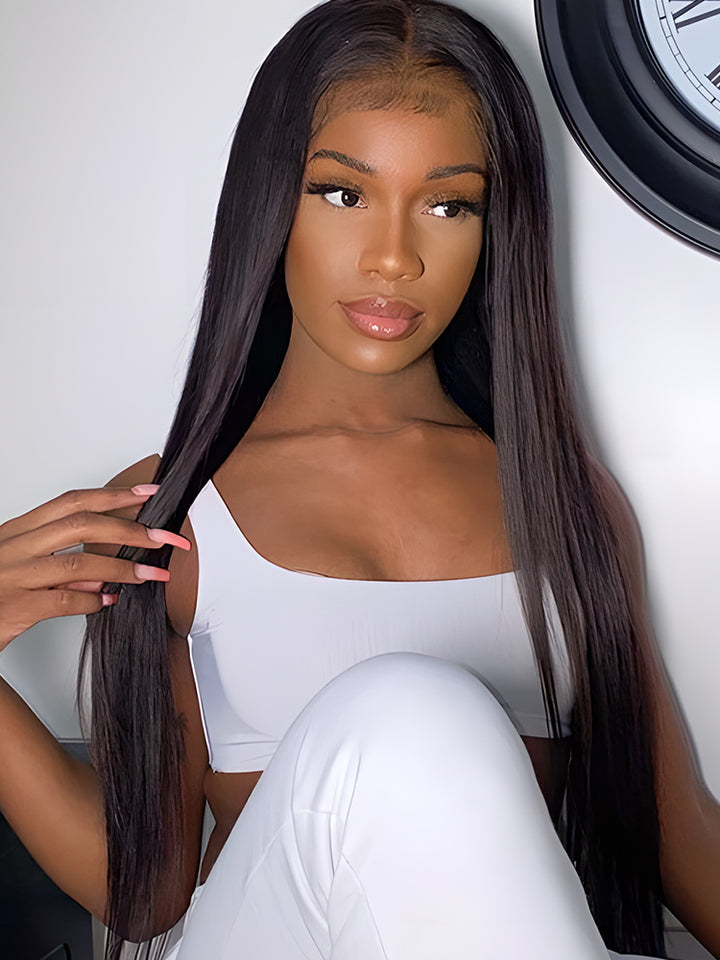 CurlyMe Straight Virgin Hair 4x4 HD Lace Closure Wigs Pre Plucked For Women