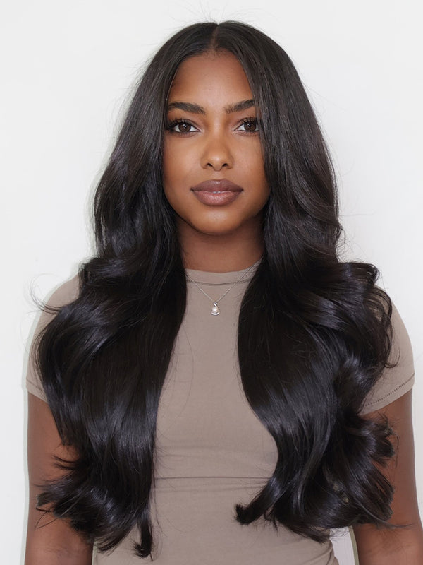 CurlyMe Pre-Styled Butterfly Cut Layered U Part Natural Black Human Hair Wigs