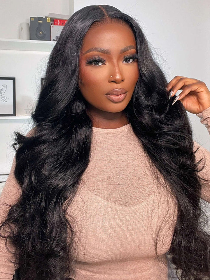 CurlyMe Pre-Styled Butterfly Cut Layered U Part Natural Black Yaki Straight Human Hair Wigs