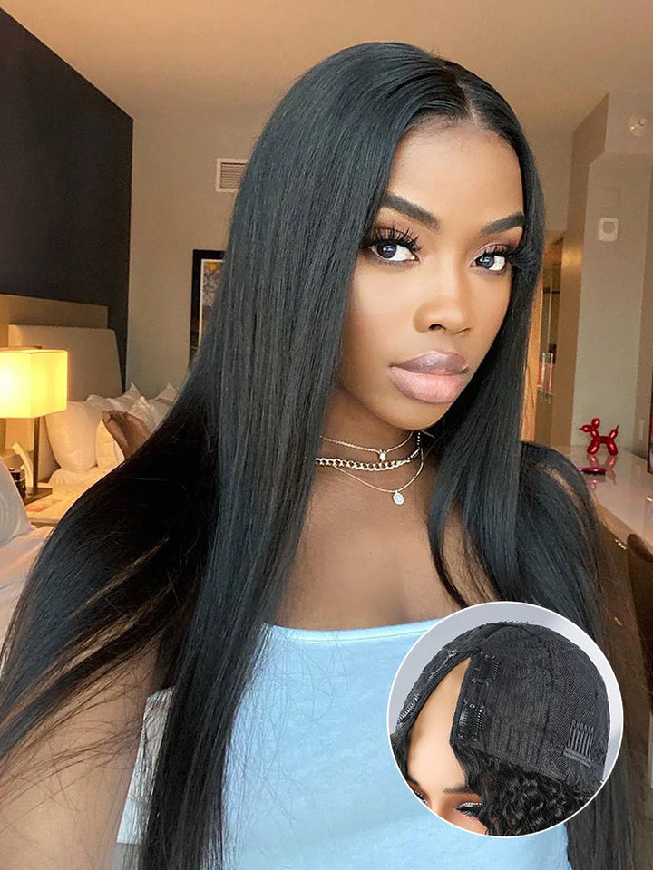 CurlyMe Straight Human Hair V Part Wig Glueless No Lace Same as Thin Part Wig