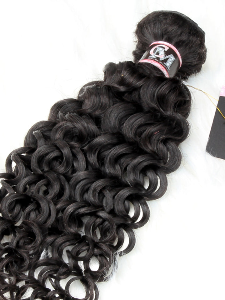 CurlyMe Water Wave Virgin Human Hair 3 Bundles With 4x4/5x5 Closure Natural Black
