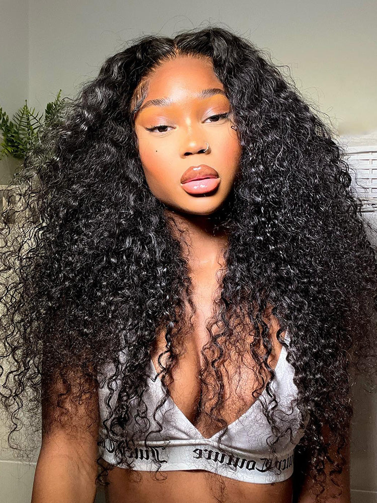 HD Lace Water Wave Black Curly 13x4 Lace Frontal Wigs Human Hair Skin Melt