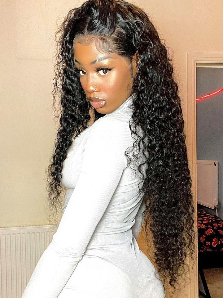 CurlyMe Water Wave Virgin Hair 4x4 Swiss HD Lace Closure Wigs With HD Lace Closure