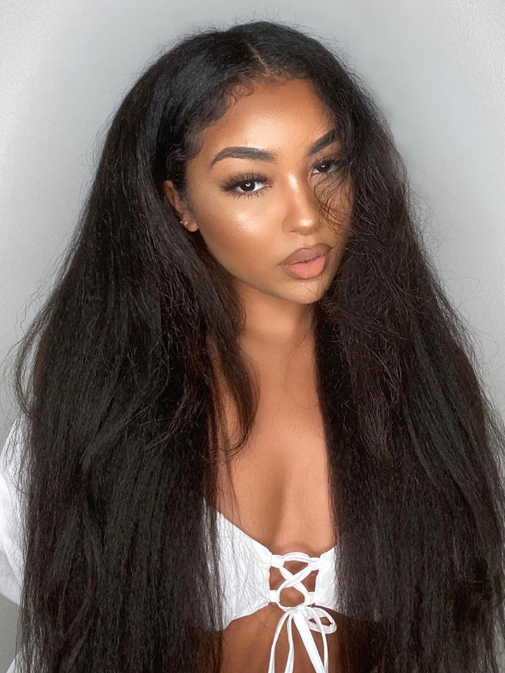 CurlyMe Layered Cut Pre-bleached Yaki Straight Hair Wear Go Glueless Wig 7x5 Pre-cut HD Lace Pre-plucked