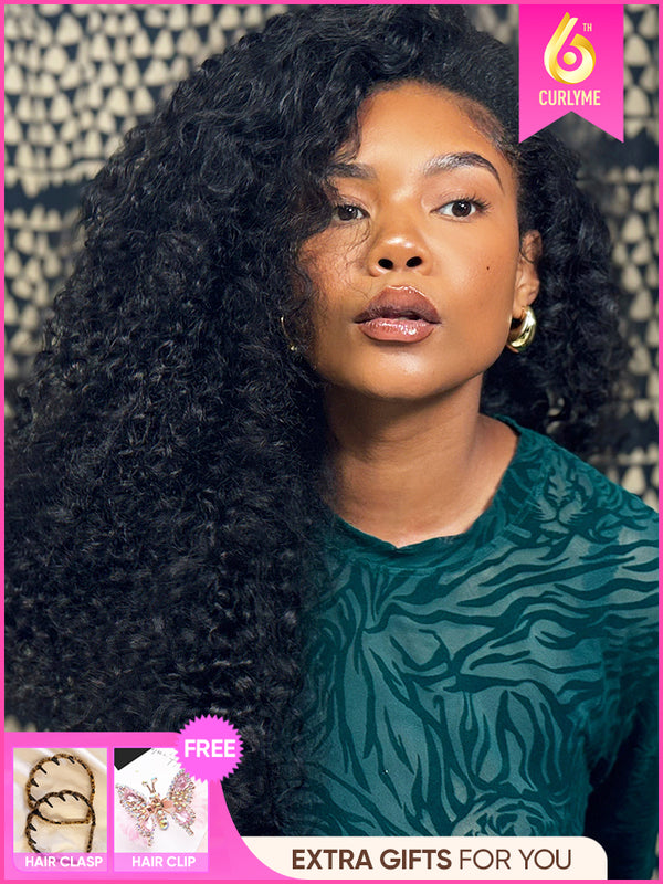 CurlyMe 3 In 1 Half Wig Water Wave Glueless Install Half Wig With Adjustable String Beginner Friendly