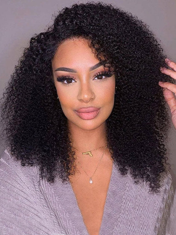 CurlyMe Pre-bleached Afro Curly Hair Swiss HD Lace Front Wig Human Hair Pre plucked Wigs
