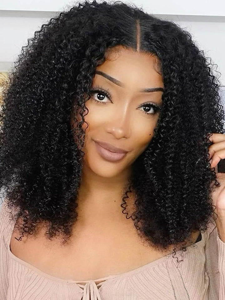 CurlyMe Pre-bleached Wear Go Afro Kinky Curly 7x5 Pre-cut HD Lace Glueless Wig Pre-plucked