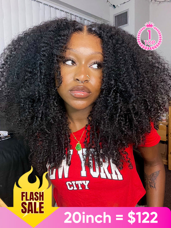 CurlyMe Pre-bleached Wear Go Glueless Afro Kinky Curly Pre-cut HD Lace Wig Pre-plucked