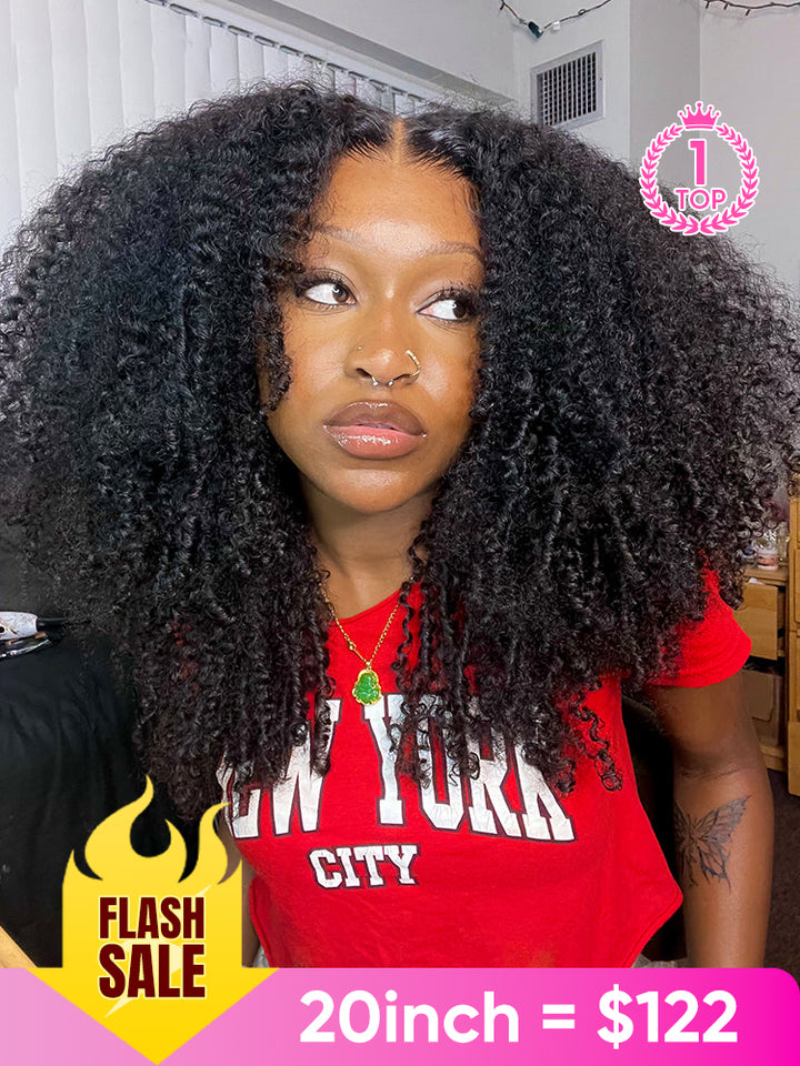 CurlyMe Pre-bleached Wear Go Glueless Afro Kinky Curly Pre-cut HD Lace Wig Pre-plucked