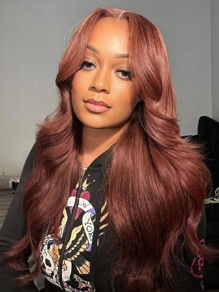 CurlyMe Pre-cut 9x6 Lace Reddish Brown Body Wave Hair Wear Go Glueless Mini Knots Wig Pre-plucked