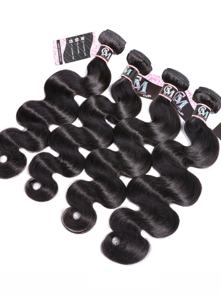 CurlyMe Body Wave Virgin Human Hair 4 Bundles with 13x4 Lace Frontal Natural Black