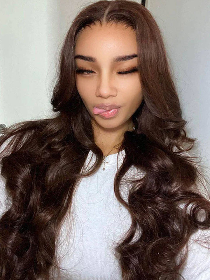 CurlyMe #4 Chocolate Brown Pre Cut Glueless Lace Body Wave Wear Go Wig
