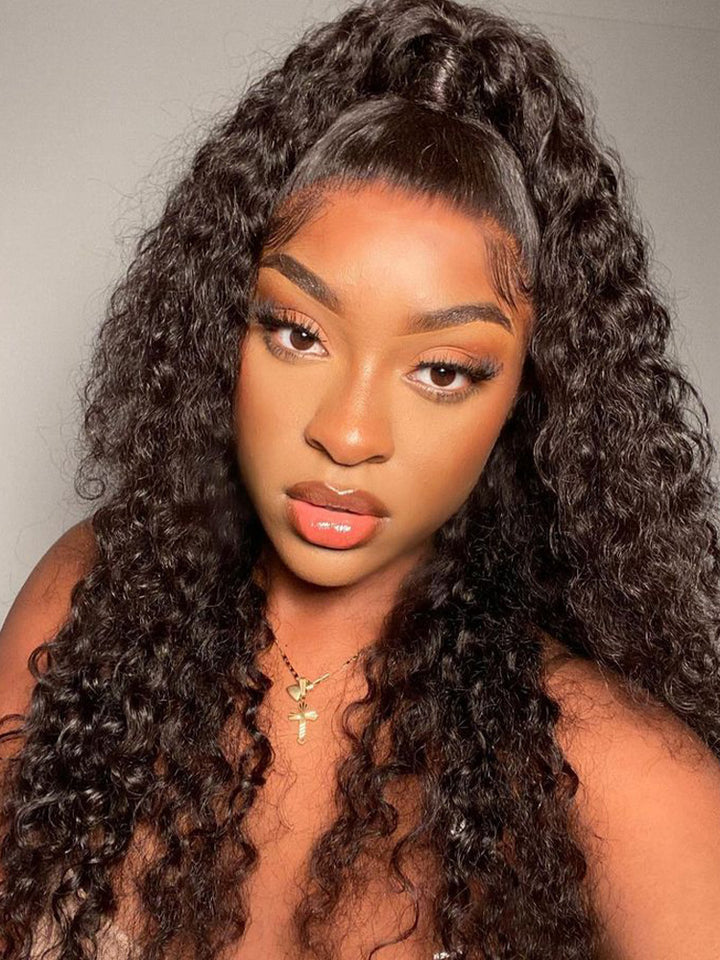 CurlyMe Hot Curly Pre-bleached Deep Wave 13x4 HD Lace/Transparent Lace Frontal Wigs