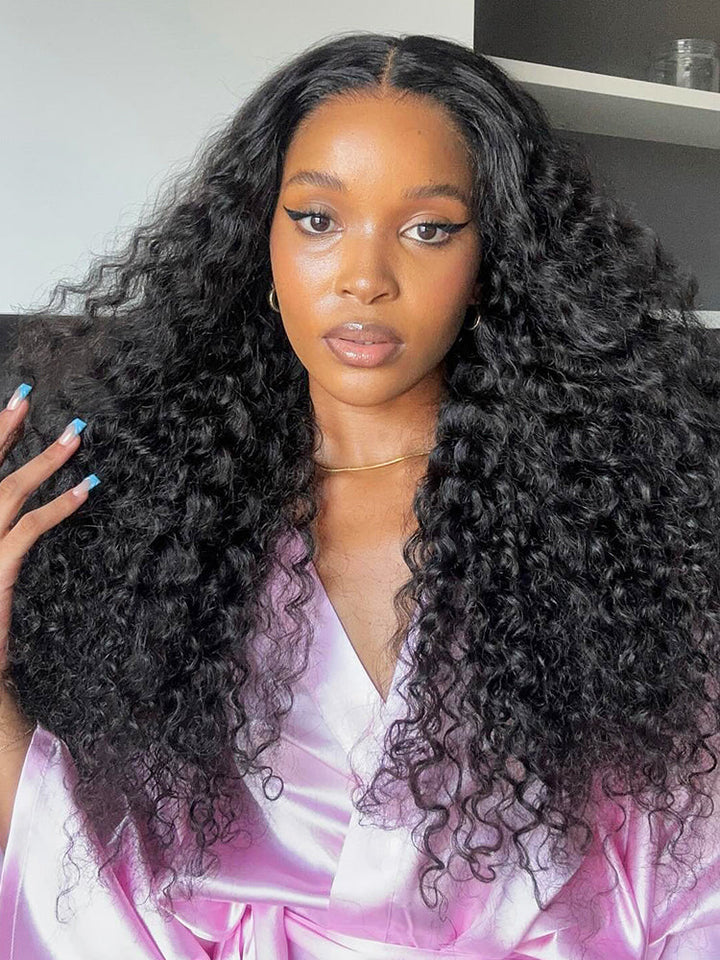 CurlyMe Pre-bleached Deep Wave Wear Go Glueless Wig Pre-cut 4x6.5 HD Lace Wig Pre-plucked