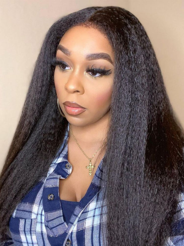 human hair kinky straight wig