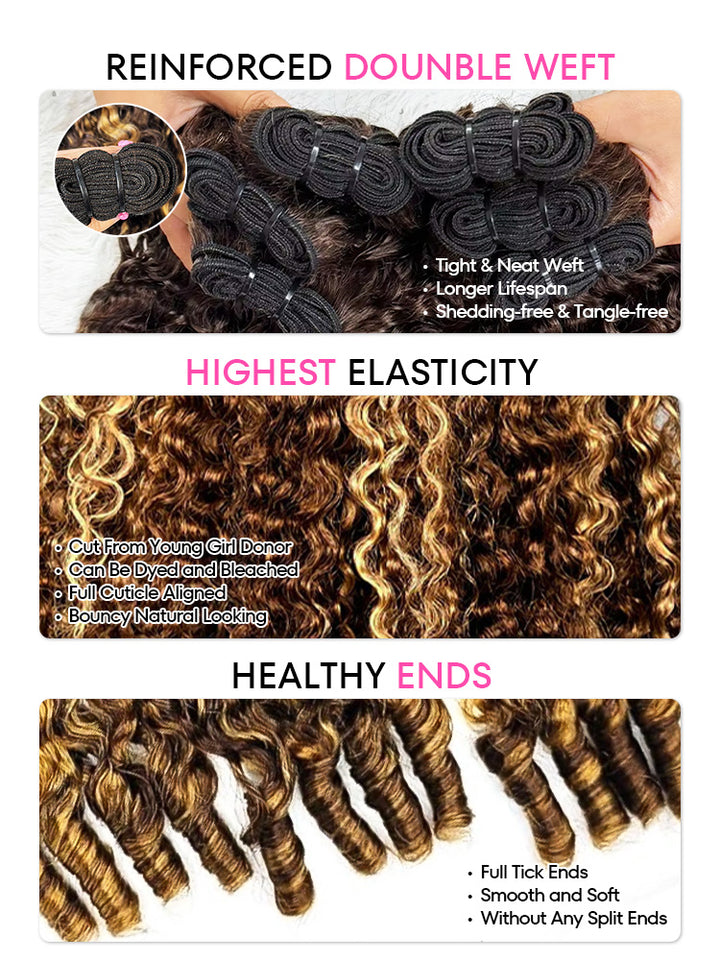 Burmese Curly Highlight 4/27 Color Hair Bundles 1/3/4Pcs | Hair Extensions