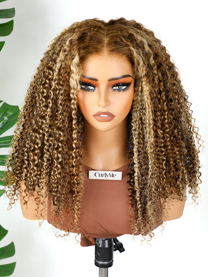 CurlyMe Wear Go Glueless Highlights Ombre Hair 7x5 Pre-cut Swiss Lace Kinky Curly Wig