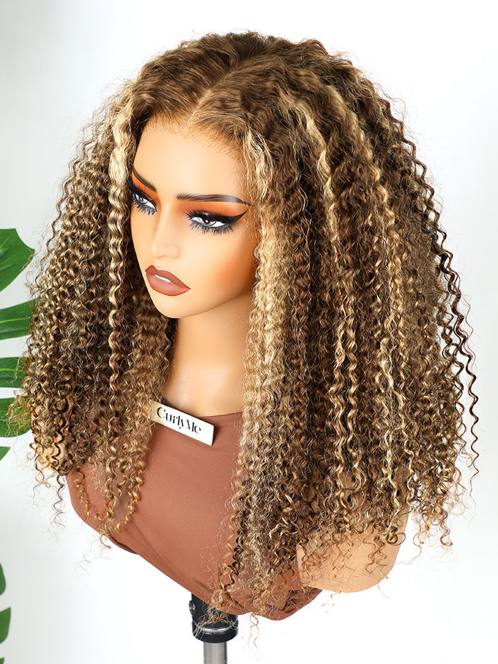 CurlyMe Wear Go Glueless Highlights Ombre Hair 7x5 Pre-cut Swiss Lace Kinky Curly Wig