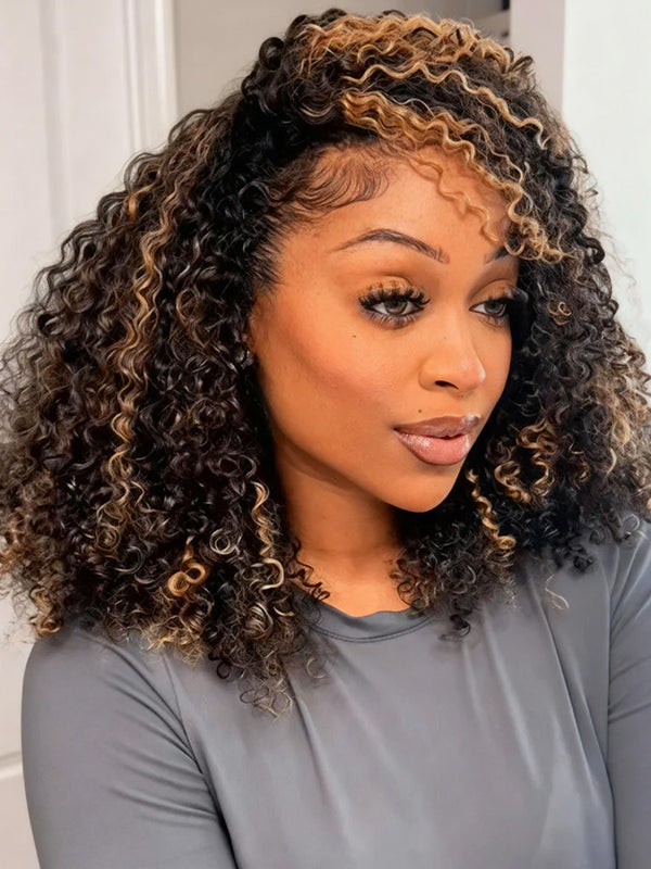 Highlight Brown Kinky Curly Half Wig