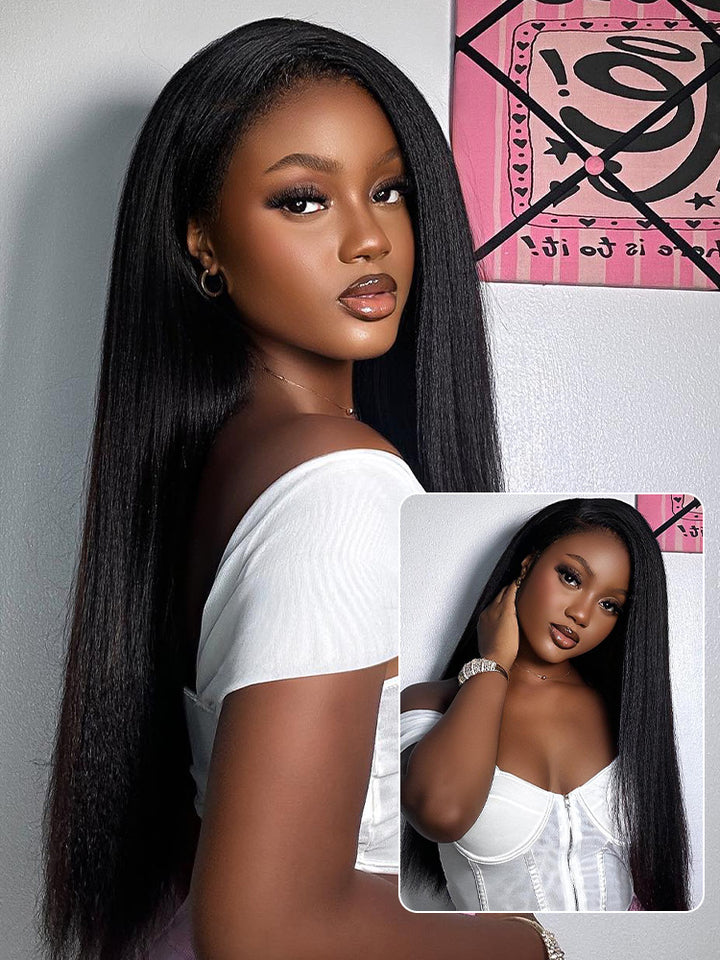 CurlyMe 3 In 1 Half Wig Yaki Straight Glueless Install Half Wig With Draw-string Beginner Friendly