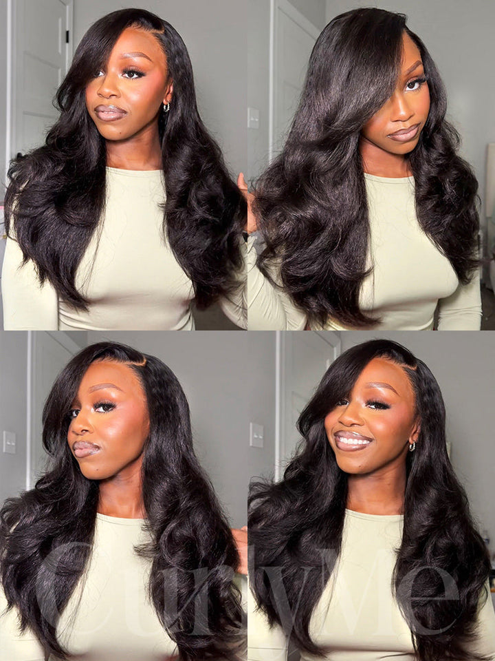 CurlyMe Pre-bleached Kinky Straight Hair Wear Go Glueless Wig 7x5 Pre-cut HD Lace Pre-plucked