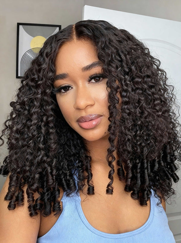 CurlyMe 360 Fit Wig Pre-Bleached Burmese Curly Human Hair Pre-Cut 360 Lace Wear Go Glueless Wig Pre-Plucked