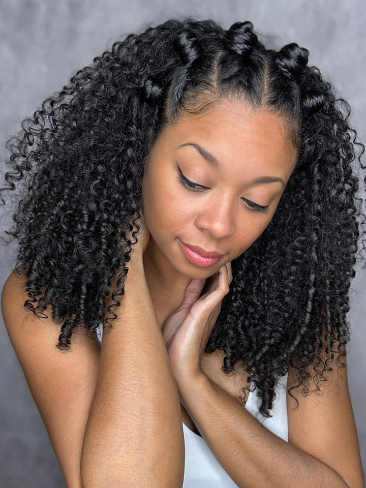 CurlyMe 3 In 1 Half Wig Kinky Curly Glueless Install Half Wig With Draw-string Beginner Friendly