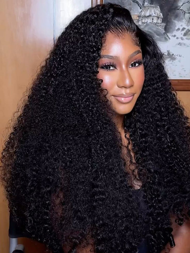 CurlyMe Kinky Curly Hair Pre-bleached 13x4 Swiss HD Lace/Transparent Lace Front Wigs Pre Plucked