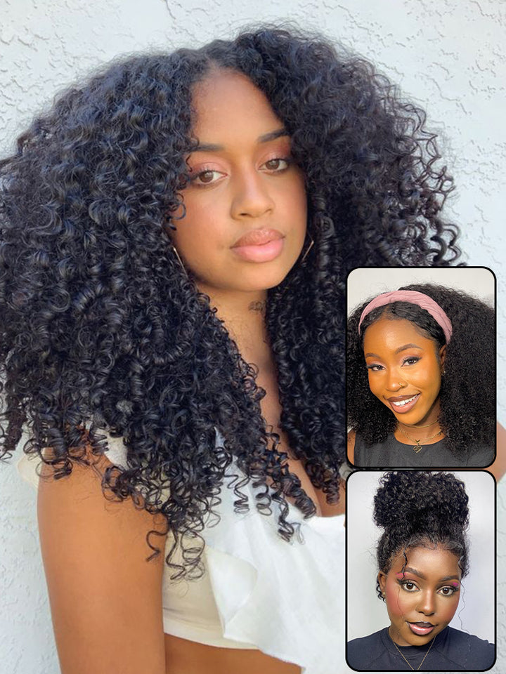 CurlyMe 3 In 1 Half Wig Kinky Curly Glueless Install Half Wig With Draw-string Beginner Friendly