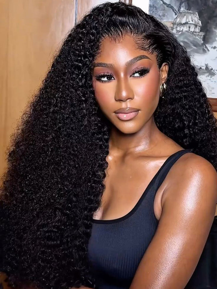 CurlyMe Kinky Curly Hair Pre-bleached 13x4 Swiss HD Lace/Transparent Lace Front Wigs Pre Plucked