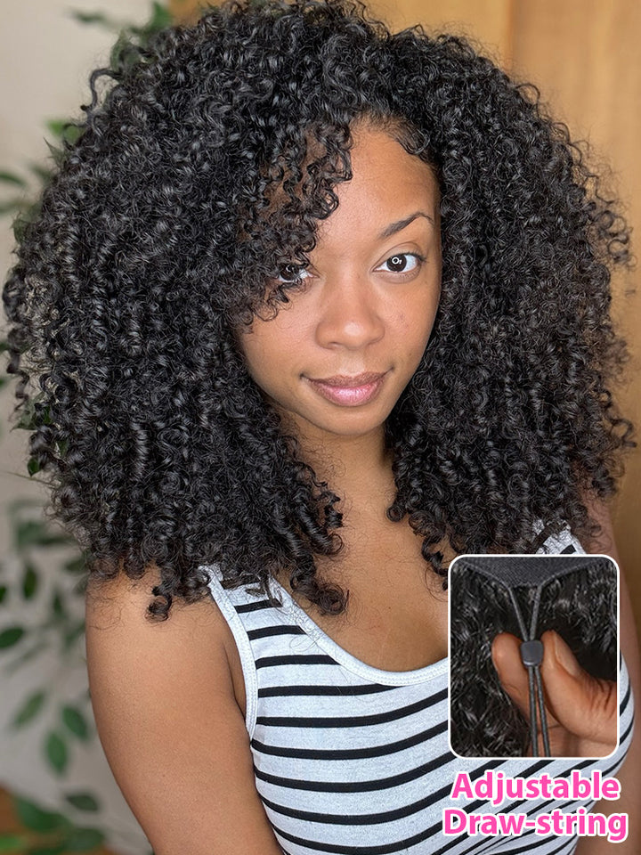 CurlyMe 3 In 1 Half Wig Kinky Curly Glueless Install Half Wig With Draw-string Beginner Friendly