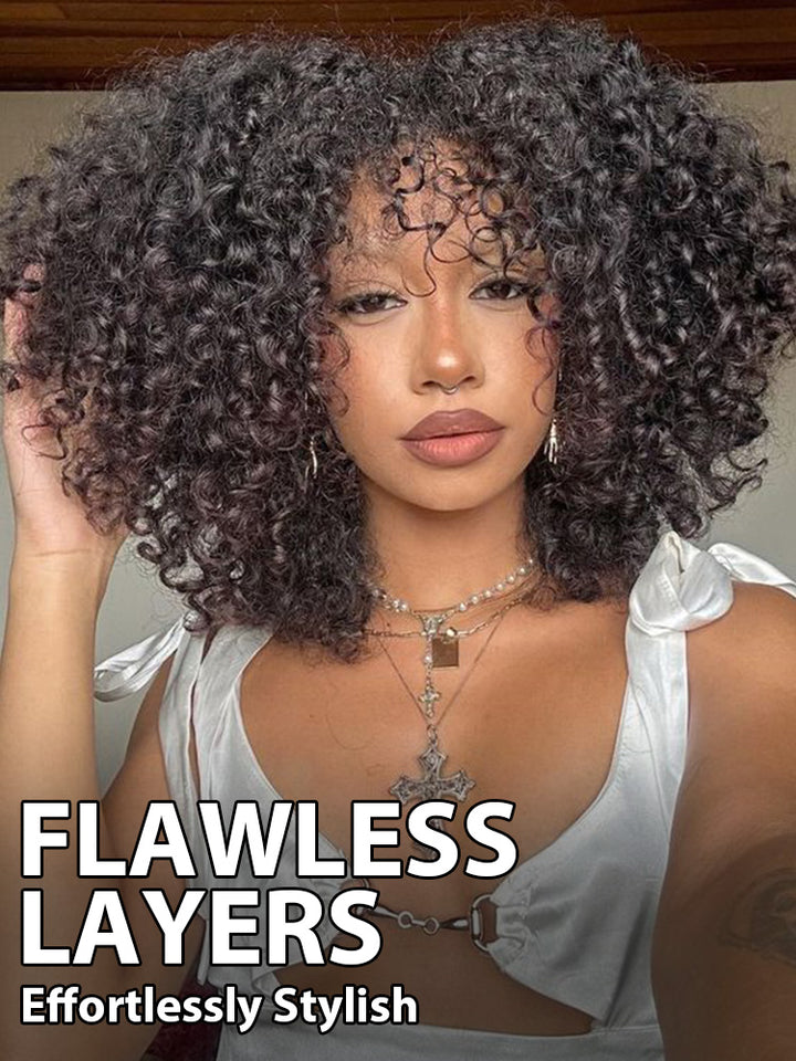 CurlyMe Layered Cut Pre-bleached Kinky Curly Hair Wear Go Glueless Wig 7x5 Pre-cut HD Lace Pre-plucked