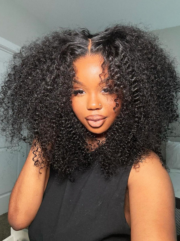 CurlyMe Kinky Curly Human Hair Wigs 13x6 Lace Front Wigs Bomb Look