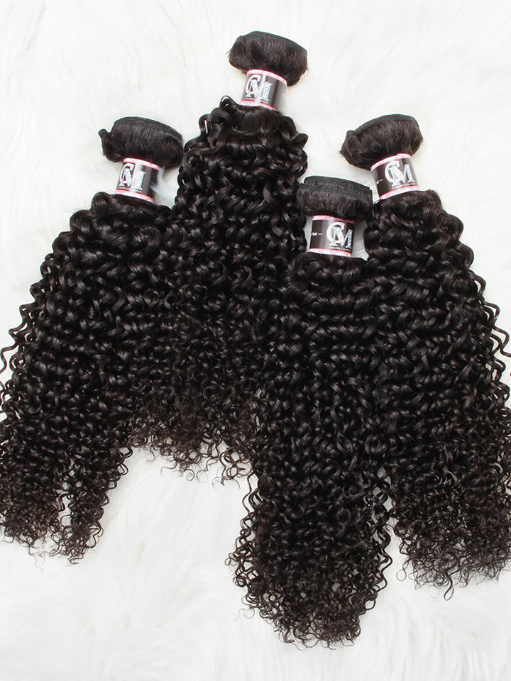 CurlyMe Kinky Curly Virgin Human Hair 4 Bundles with 4x4/5x5 Closure Natural Black