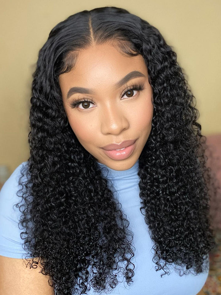 CurlyMe Virgin Human Hair Kinky Curly 5x5 Lace Closure Swiss Lace Wigs Pre Plucked