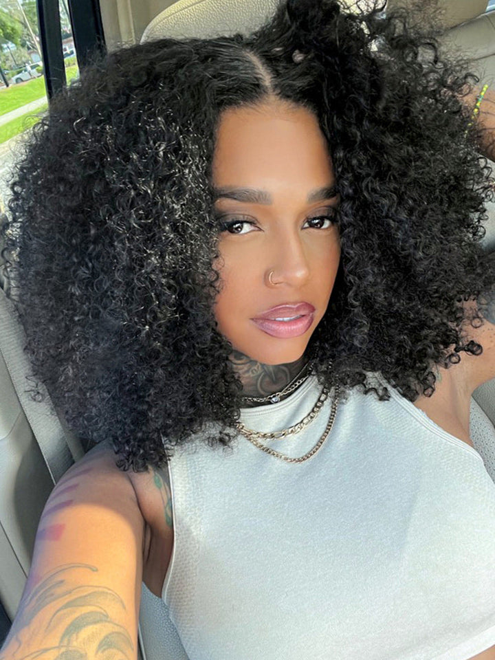 CurlyMe Pre-bleached Knots Wear Go Glueless Wig Pre-cut 4x6 HD Lace Kinky Curly Human Hair