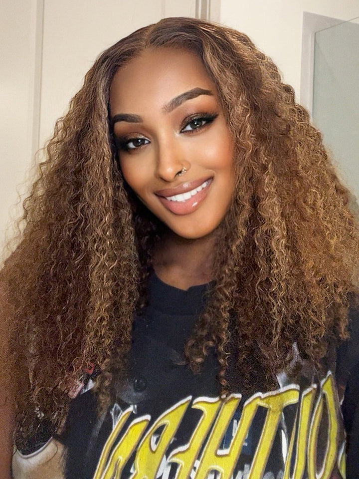 CurlyMe Wear Go Glueless Highlights Ombre Hair Pre-cut Lace Kinky Curly Wig