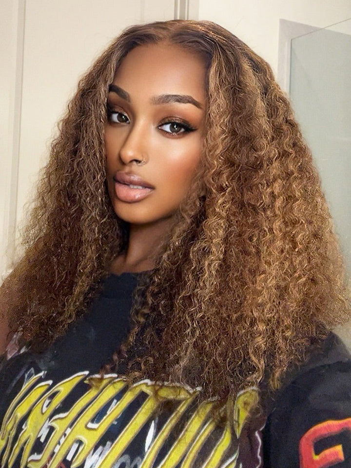 CurlyMe Wear Go Glueless Highlights Ombre Hair Pre-cut HD Lace Kinky Curly Wig