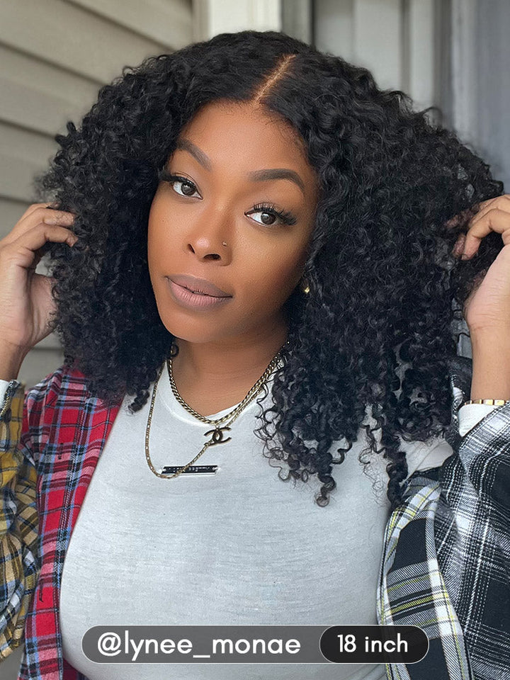 CurlyMe Pre-cut 9x6 Lace M-cap Wear Go Glueless Mini Knots Kinky Curly Hair HD Lace Front Wig Pre-plucked