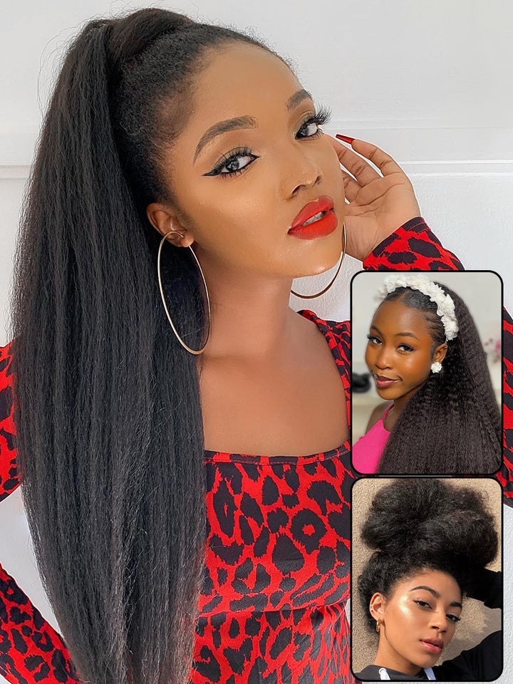 CurlyMe 3 In 1 Half Wig Kinky Straight Glueless Install Half Wig With Draw-string Beginner Friendly