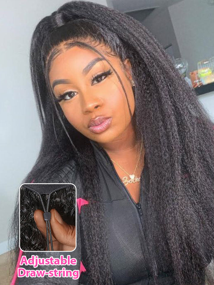 CurlyMe 3 In 1 Half Wig Kinky Straight Glueless Install Half Wig With Draw-string Beginner Friendly