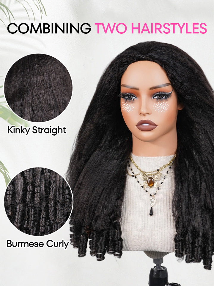 CurlyMe 3 In 1 Half Wig Kinky Straight Glueless Install Half Wig With Spiral Curly Ends