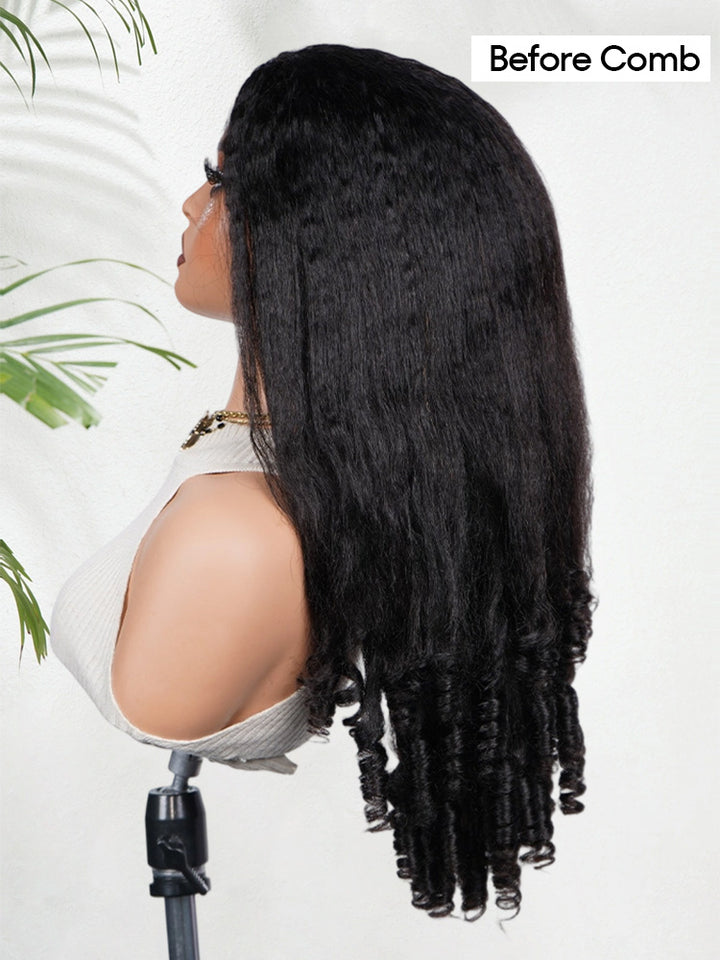 CurlyMe 3 In 1 Half Wig Kinky Straight Glueless Install Half Wig With Spiral Curly Ends