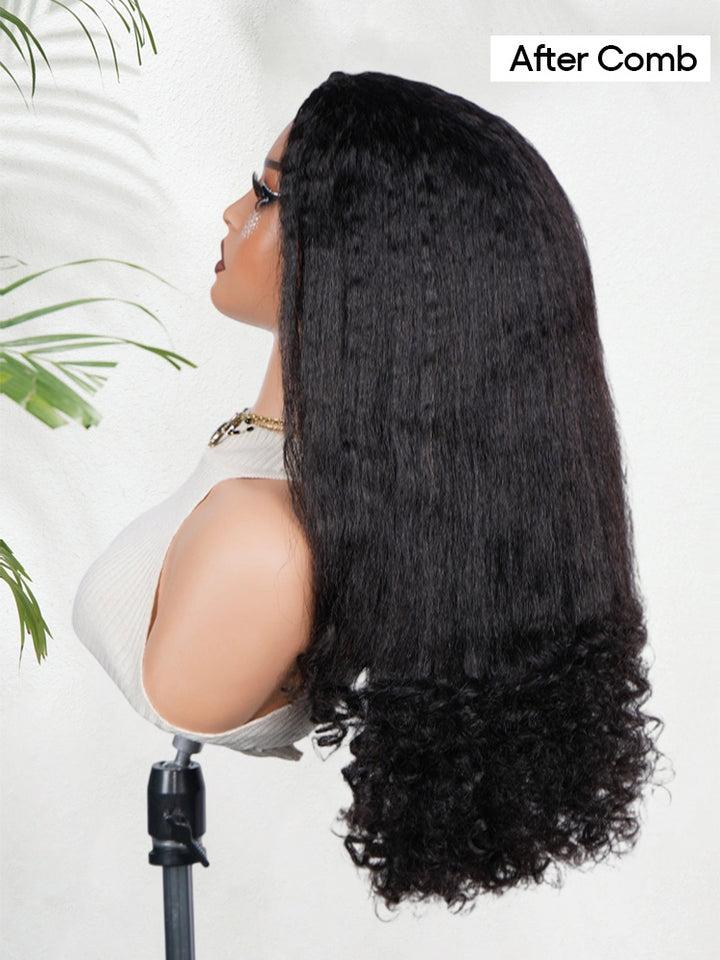 CurlyMe 3 In 1 Half Wig Kinky Straight Glueless Install Half Wig With Spiral Curly Ends