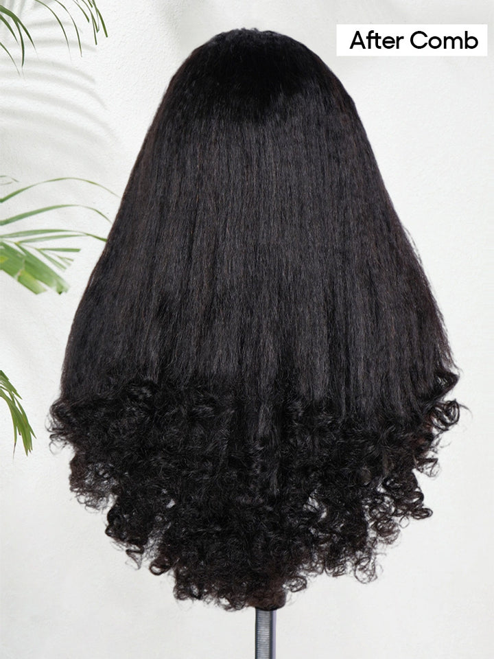 CurlyMe 3 In 1 Half Wig Kinky Straight Glueless Install Half Wig With Spiral Curly Ends