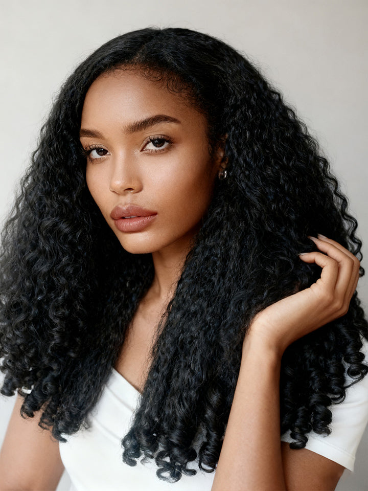 CurlyMe 3 In 1 Half Wig Kinky Straight Glueless Install Half Wig With Spiral Curly Ends