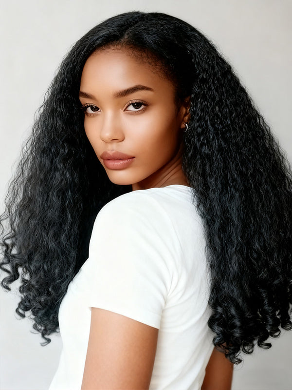 CurlyMe 3 In 1 Half Wig Kinky Straight Glueless Install Half Wig With Spiral Curly Ends