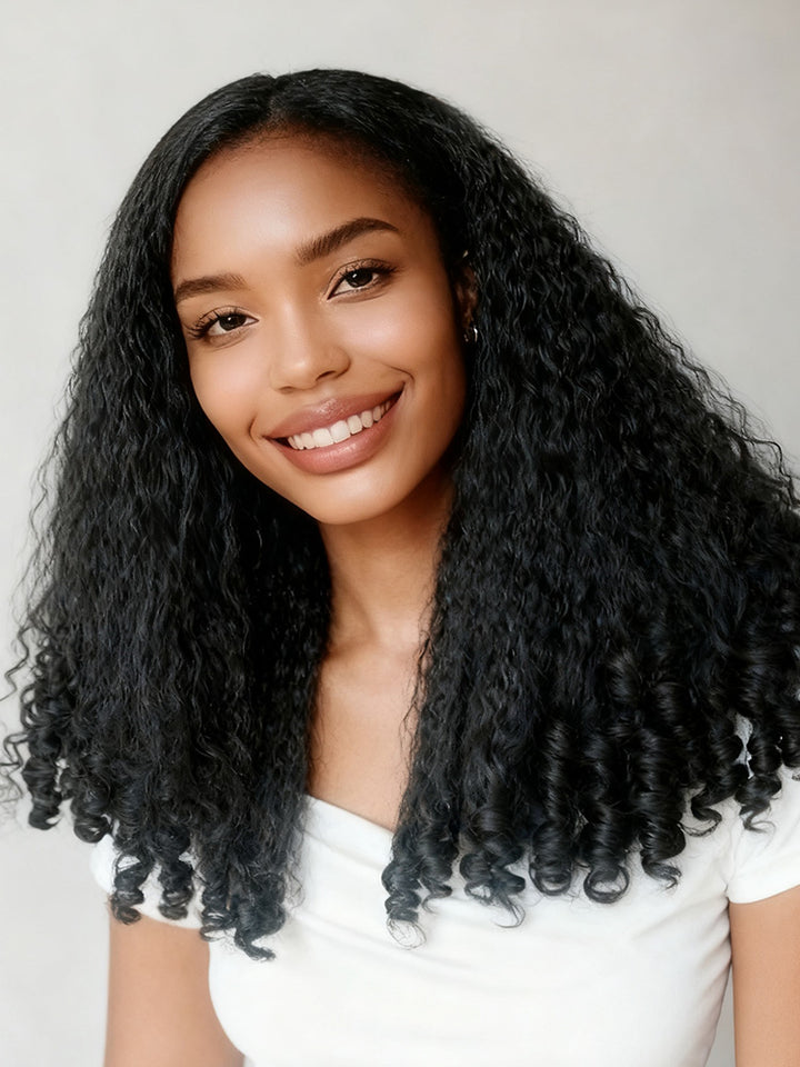 CurlyMe 3 In 1 Half Wig Kinky Straight Glueless Install Half Wig With Spiral Curly Ends