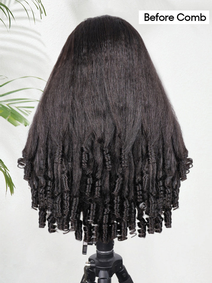 CurlyMe 3 In 1 Half Wig Kinky Straight Glueless Install Half Wig With Spiral Curly Ends