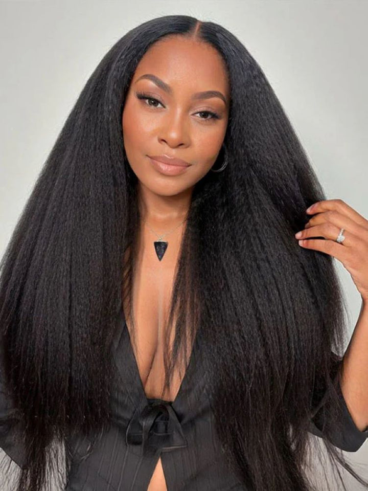 CurlyMe Kinky Straight Human Hair Wigs 13x6 Lace Front Wigs Bomb Look